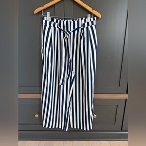 Zara Paperbag Wide Leg Cropped Pant • m • Navy Stripe